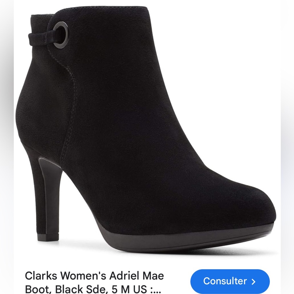 Clarks Women's Black Heeled Suede Boots - Adriel comfort collection size 10